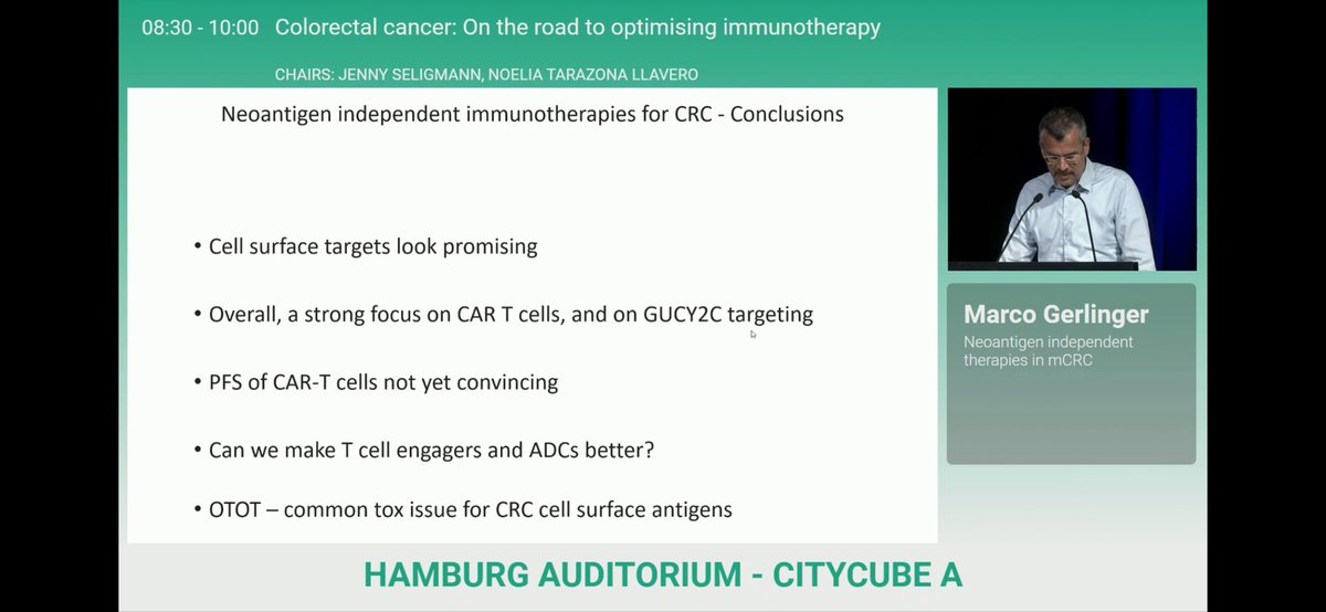 Compelling talk on new potentially targetable neo-antigens in #CRC by <a href="/MarcoGerlinger/">Marco Gerlinger</a> from <a href="/BartsGI_Cancer/">St Bartholomew's Hospital GI Cancer Centre</a> at #ESMO25.