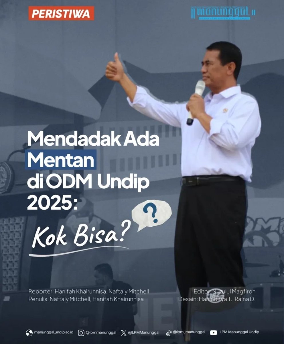 LPMManunggal's tweet photo. Ada apa nih, Dips? Hmm... ternyata Mentan yang kita lihat di ODM Undip 2025 bukan panitia ya yang ngundang, lalu siapa? Kok bisa sih?

Penasaran sama cerita lengkap di balik ODM? Yuk baca di link👇
https://t.co/YqxYzaWWma

#undip #odmundip2025 #menteripertanian https://t.co/ZBkKsTvkQy