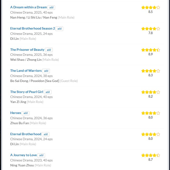 LUVIE_O_Sehun's tweet photo. the rating of his dramas on MDL tho 🔥🔥🔥🔥 espc the one whe he is the ML all r above 8 🥰🥰🥰 i hope actor ning could take new drama project soon 

we need to add more of this hehe 

#adwad #ajtl #tpob #adwad #liuyuning #yuning https://t.co/wE8hsXJMP9