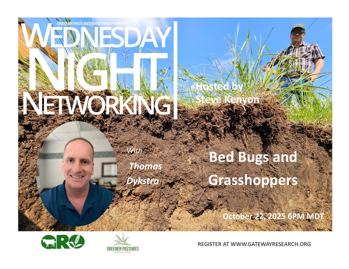 GPRanchingLTD's tweet photo. It's Back!  Join us on October 22, 2025 at 6pm MDT for the kick off of WNN Season 6 with special guest entomologist Dr. Thomas Dykstra to talk drought, brix and grasshoppers https://t.co/SOLBOLKNY7