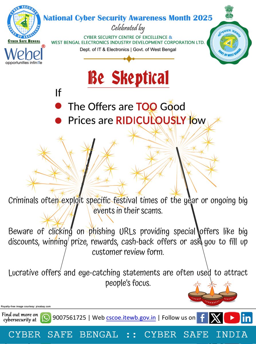 cscoe_wb's tweet image. Every year October is celebrated as National Cyber Security Awareness Month to emphasize the importance of staying safe online. Share our daily posters with your friends to spread cyber security awareness for Day 19
#CSCOE #CyberAwareness #cybersecurity #NCSAM