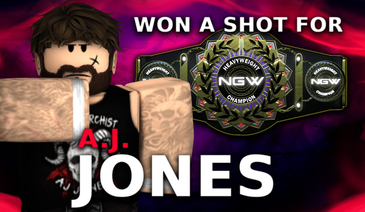 NGWRoblox's tweet image. @JustDewIt10 has an additional target on his back, as "the Anarchist," AJ Jones has won a shot at the @NGWRoblox World Heavyweight Championship