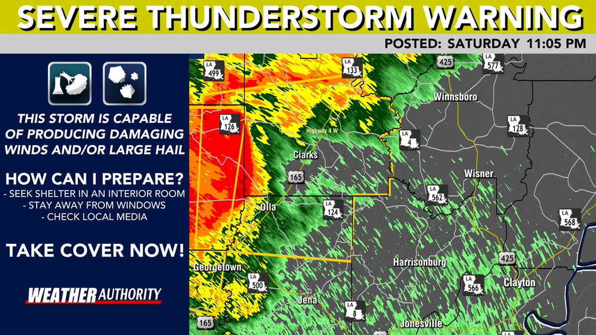 A SEVERE THUNDERSTORM WARNING has been issued for the areas highlighted in yellow until Oct 19 12:00AM. View the image below for more details. Stay tuned to social media and the KNOE 8 Weather App for additional information.