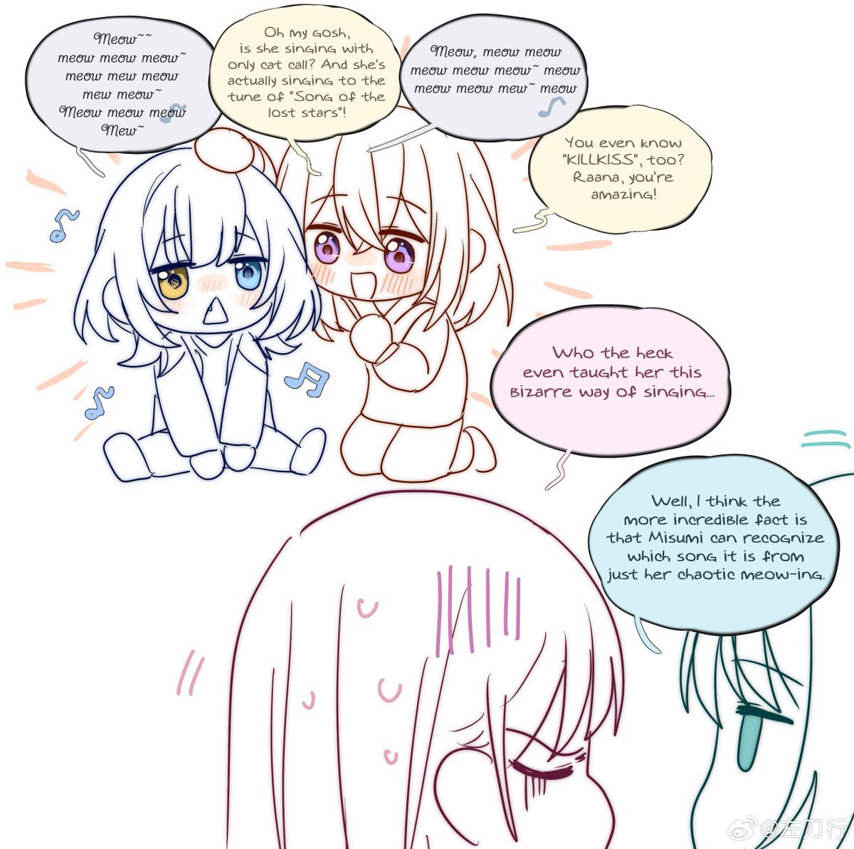 BanGDream - "Singing", Part 1
Artist: 左刀行 / TessiZdx
From CN -> EN
Original post: weibo.com/6982432098/Q9A… #BanGDream #AveMujica