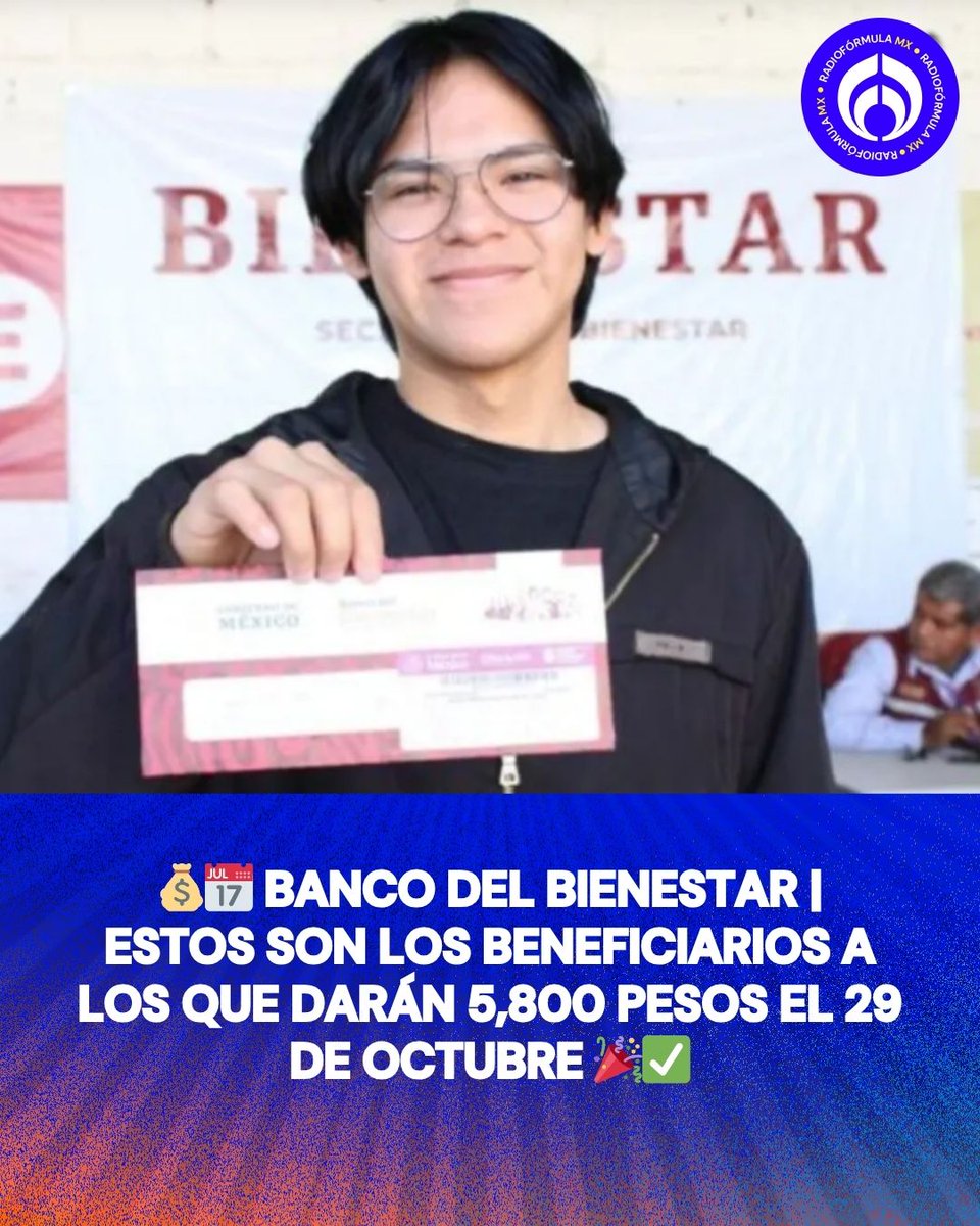 Radio_Formula's tweet image. 🚨 ¡Buenas noticias! El Banco del Bienestar confirmó que el 29 de octubre entregará $5,800 pesos a beneficiarios de sus programas 💵✅
Entérate quiénes recibirán el apoyo 👉 tinyurl.com/behvjp95

#Bienestar #BancoDelBienestar #Apoyos
