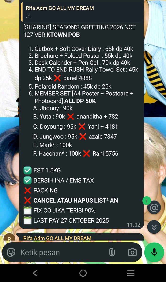 syfaza_'s tweet photo. Annyeong chingudeul, ayoo bantu full ini, tenang ada go trusted dan aman😋😍

SEASON GREETINGS 2026 VER NCT PAKAI KTOWN WEB YAPSS😙💚

Let's Go join GO nya dan ikutan list di grup😍 :
https://t.co/nolFuE84tZ
#seasongreeting
#2026 #NCTDREAM #NCTWISH #NCT127 https://t.co/emUabZl6LU
