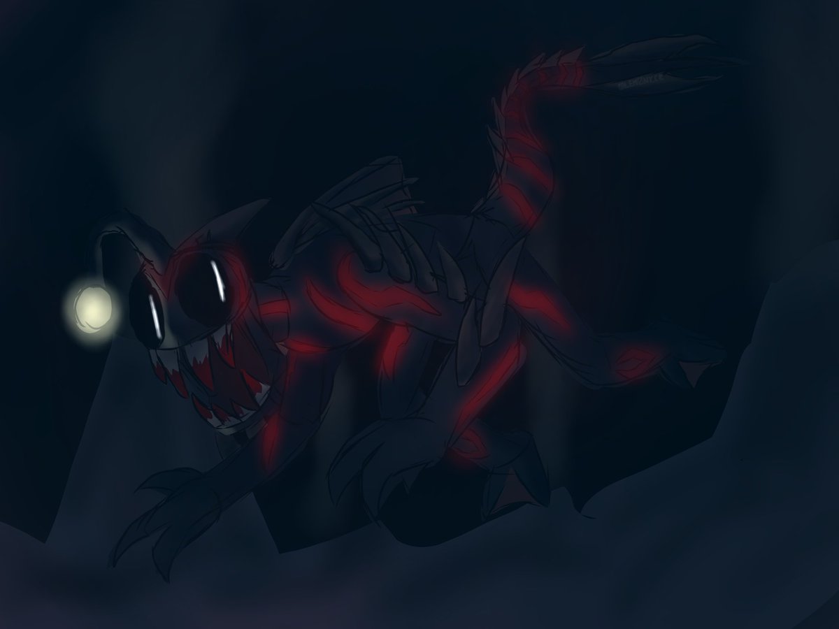 #trickorchase day 18: ima be honest, fogborn's model and just tmitf's design in general is actually so bland. So what I did is gave him a redesign based on angler fish's and made him a deep sea dweller. Not to glaze myself BUT HOLY I LOVE THIS DESIGN SO MUCH ITS SO PEAKKKKKKK