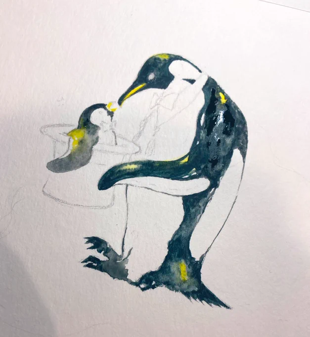 今日はカラーイラストを描いてます。水彩久しぶり