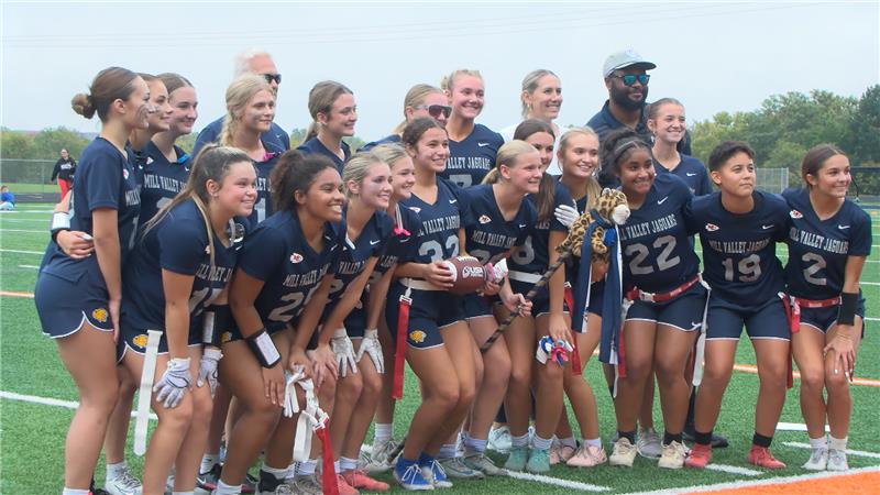KCTV5's tweet photo. League Champs! Mill Valley took home the Kansas High School Girls Flag Football Championship Trophy. 

League's next steps >>> https://t.co/mmA5SFDR5L https://t.co/KJZijiXPvm