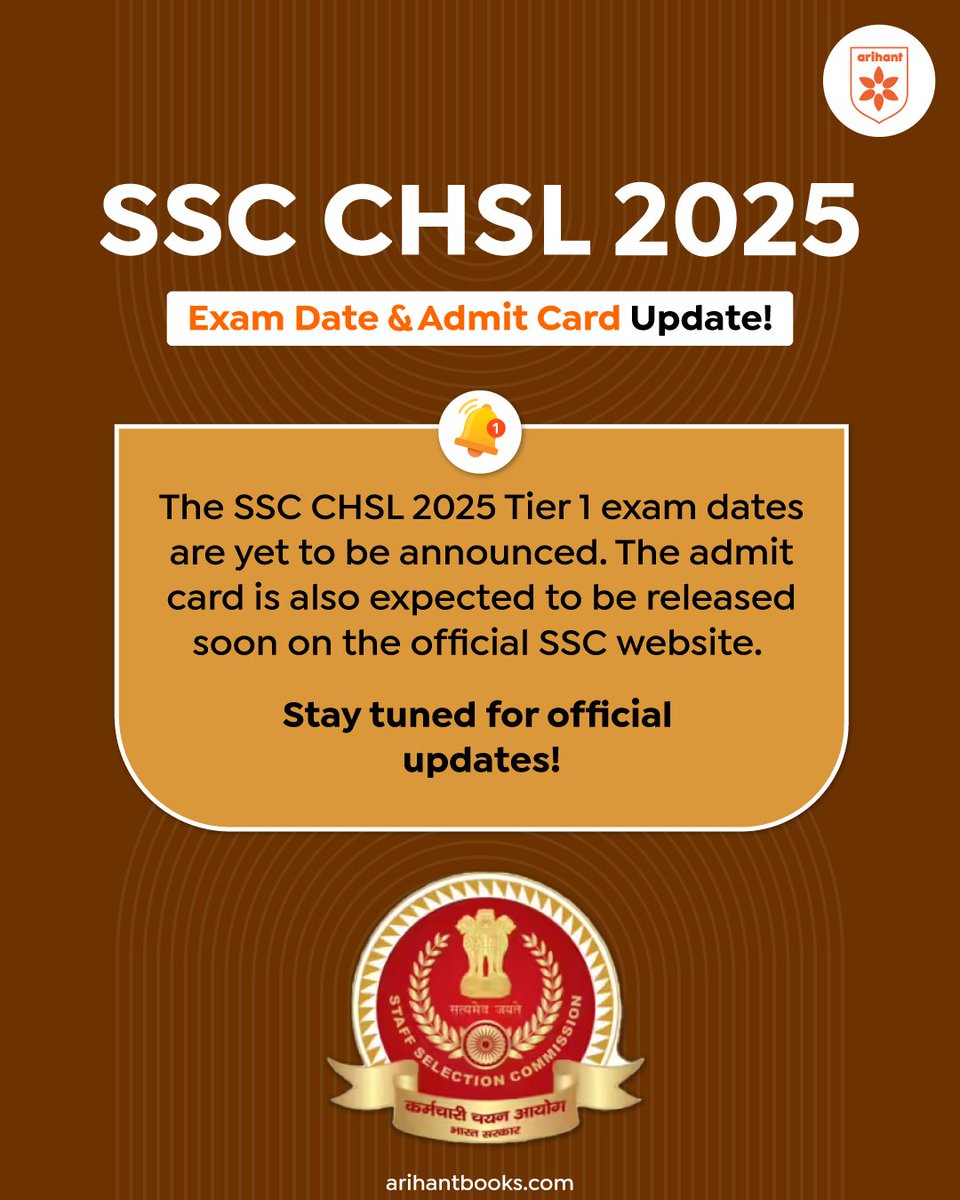 The Tier 1 exam dates are yet to be announced, and the admit card is expected to be released soon on the official SSC website.

Stay tuned for the official announcements!

#SSC #SSCCHSL #SSCCHSL2025 #ExamAlert #AdmitCard #GovtJobs