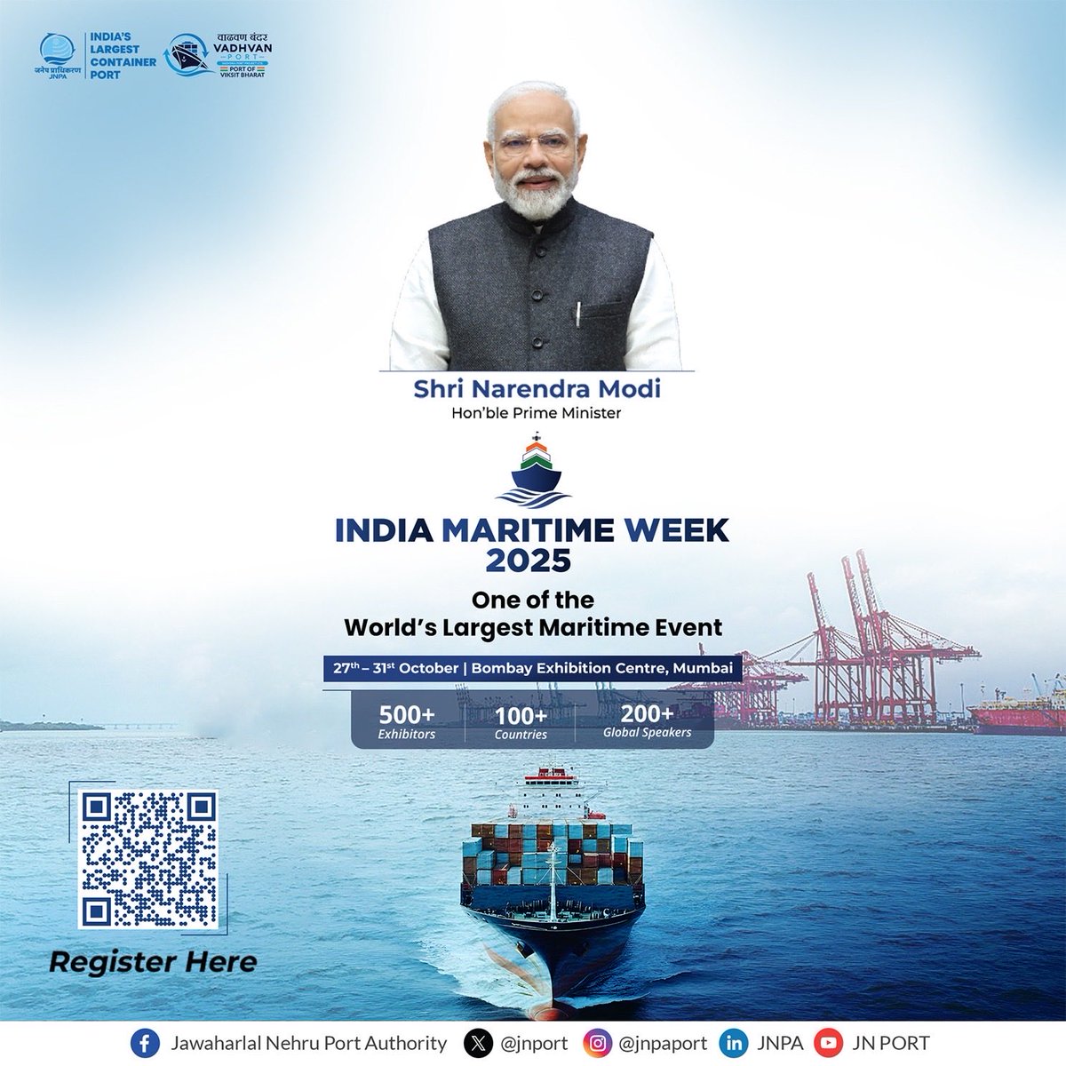 India Maritime Week 2025 — a global platform that unites industry experts, innovators, thought leaders, and dignitaries from the maritime sector for insightful sessions and forward-looking discussions. 🌊

Join us for one of the world’s largest maritime gatherings, hosted under