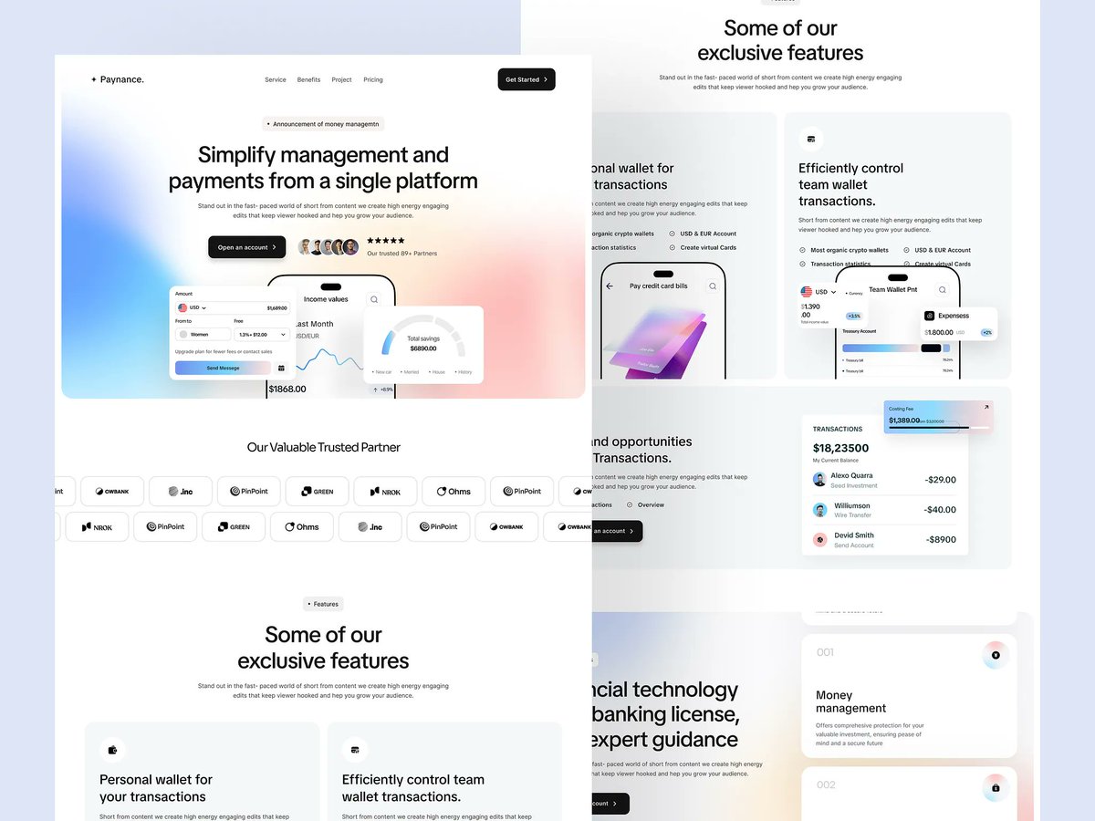 sujon_co's tweet image. Fintech Payment Management SaaS Landing Page Design