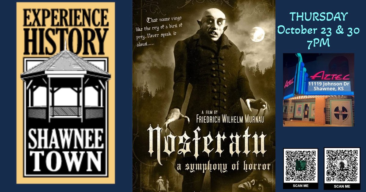 AztecShawnee's tweet image. Oct 23 or 30 at 7pm

The original 1922 silent move NOSFERATU: A Symphony of Horror

🎦🎟️ aztecshawneetheater.ticketspice.com/movie-nosferat…

#classicmovies #shawneeks 
@orringrey @nickspacek