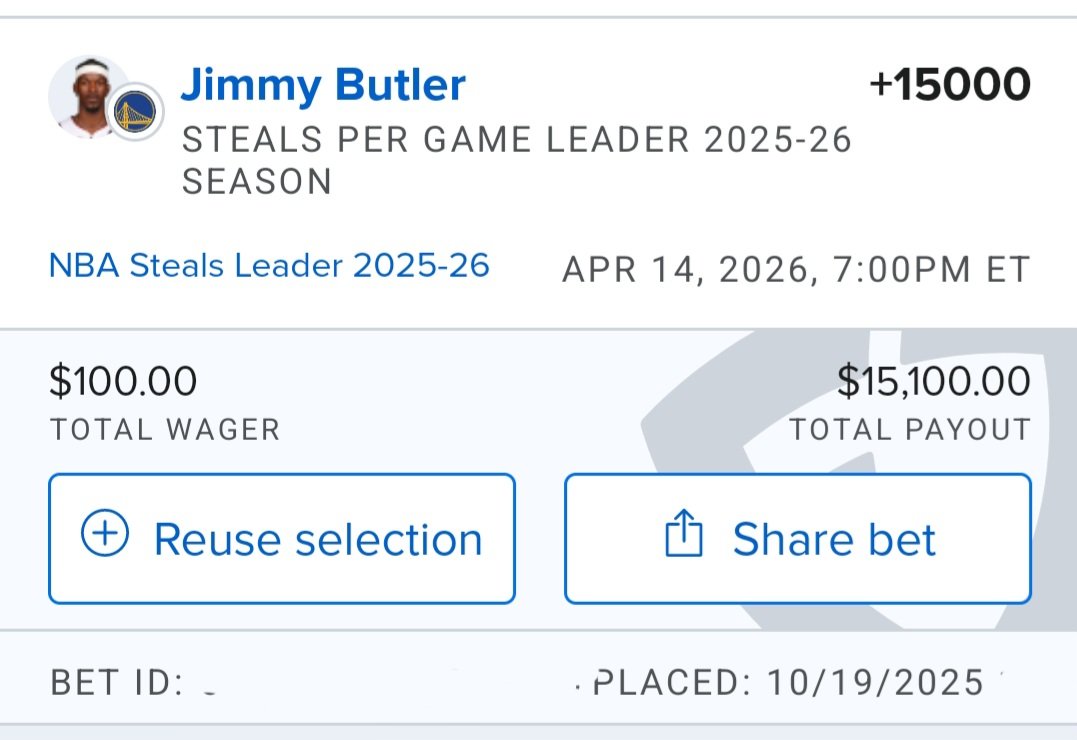 Uncut Gambit Gems (@uncutgambitgems) on Twitter photo For NBA steals per game leader, Jimmy Butler (+15000) might have recently turned 36 years old, but he's still more than capable of being a disruptive defender. His 3.0 deflections per game during the '24-25 season sat a tiny notch below the league leaders in that category, while For NBA steals per game leader, Jimmy Butler (+15000) might have recently turned 36 years old, but he's still more than capable of being a disruptive defender. His 3.0 deflections per game during the '24-25 season sat a tiny notch below the league leaders in that category, while