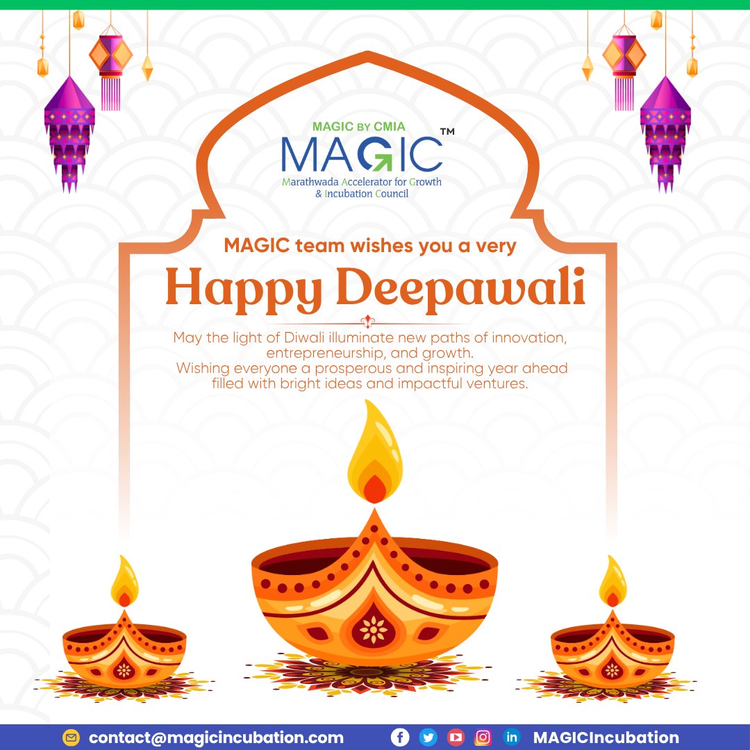 May the light of Diwali illuminate new paths of innovation, entrepreneurship, and growth.

Wishing everyone a prosperous and inspiring year ahead filled with bright ideas and impactful ventures.

Happy Diwali!

#HappyDiwali #Innovation #Entrepreneurship #StartupEcosystem #MAGIC