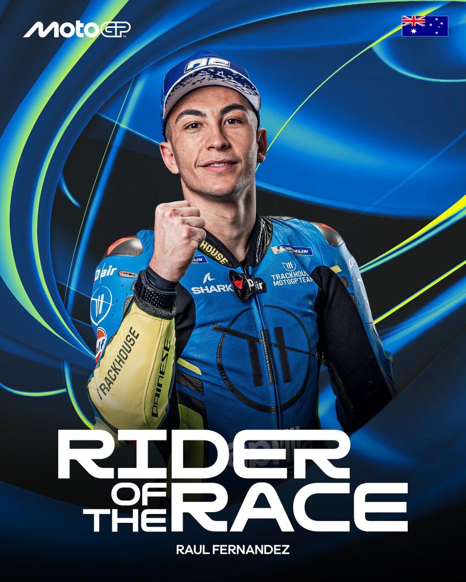MotoGP's tweet image. After a maiden #MotoGP win, @25RaulFernandez is also the Rider Of The Race 🔥

Check out the full results here ➡️ bit.ly/4lG2iT7

#AustralianGP 🇦🇺