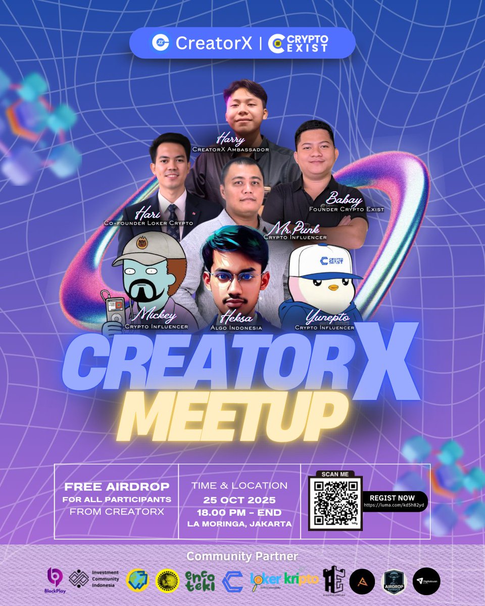 Hary Marcello (@ox_hary) on Twitter photo <a href="/CreatorXinc/">CreatorX</a>  Meetup Indonesia
Ini adalah kesempatan Anda untuk bertemu langsung dengan Web3 Creator Indonesia !
👥 Berinteraksi dengan influencer terkemuka, pengembang proyek Web3, dan pakar industri.
💡 Rasakan demo CreatorX Dapp dan fitur eksklusif secara langsung.
🔥 <a href="/CreatorXinc/">CreatorX</a>  Meetup Indonesia
Ini adalah kesempatan Anda untuk bertemu langsung dengan Web3 Creator Indonesia !
👥 Berinteraksi dengan influencer terkemuka, pengembang proyek Web3, dan pakar industri.
💡 Rasakan demo CreatorX Dapp dan fitur eksklusif secara langsung.
🔥