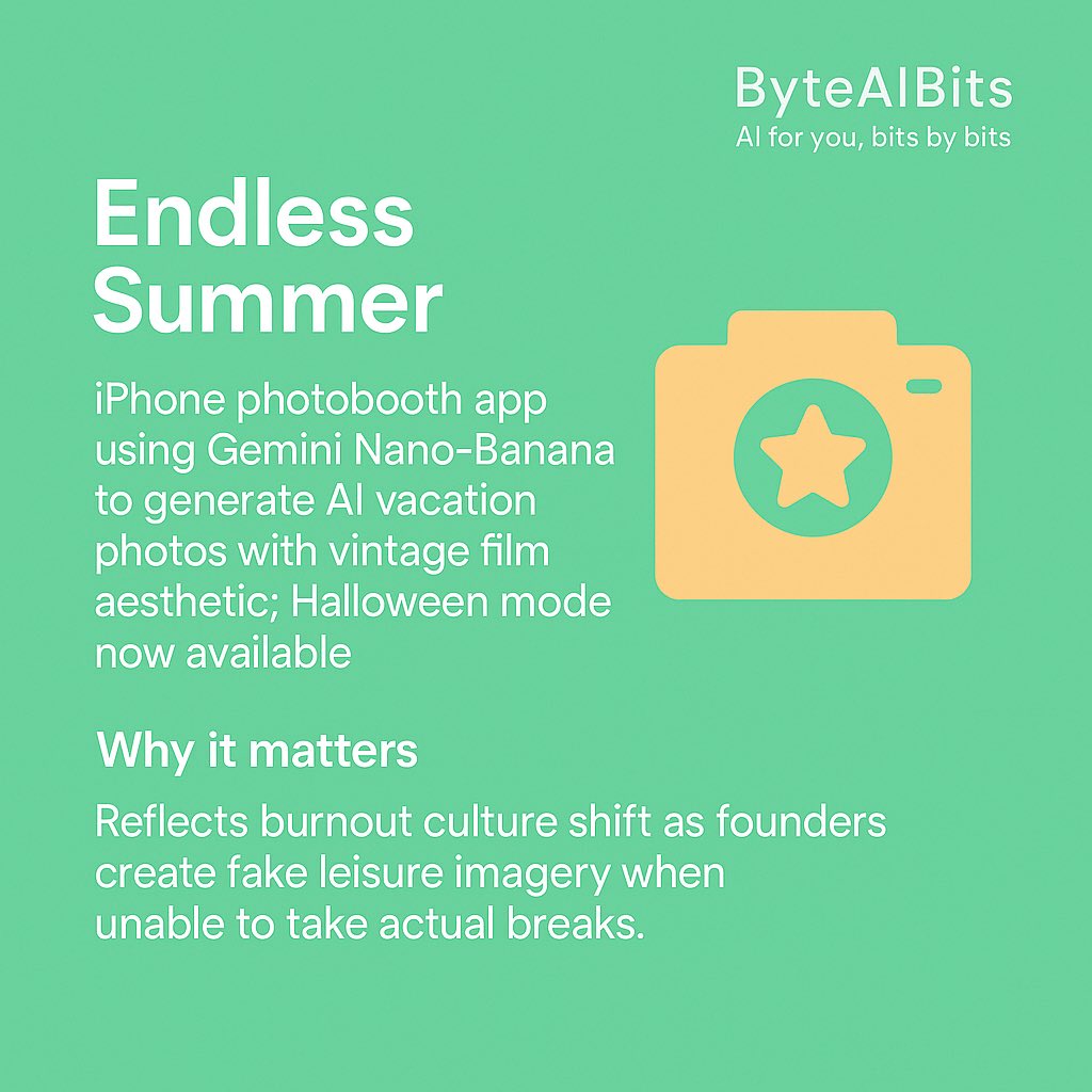 byteaibits's tweet image. Today’s top AI launches 👇
1️⃣ VERTU Agent Q – first AI Agent Phone
2️⃣ Uprio – AI-powered CBSE tutoring
3️⃣ Endless Summer – vintage AI vacation app

AI’s not future — it’s daily life now.
#ByteAIBits #AInews #TechLaunches