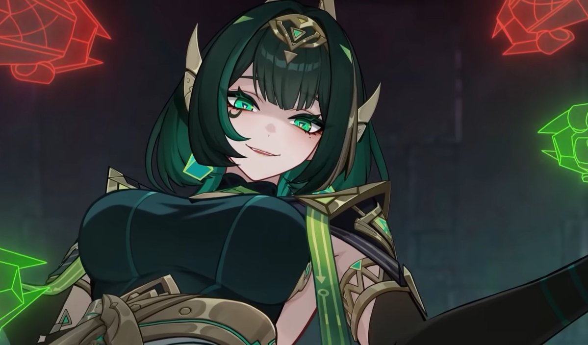 Codex_Invicta's tweet image. Nefer... She looks nice, but dafug is genshin setting is now? It went from fantasy to having green Necron looking waifu.