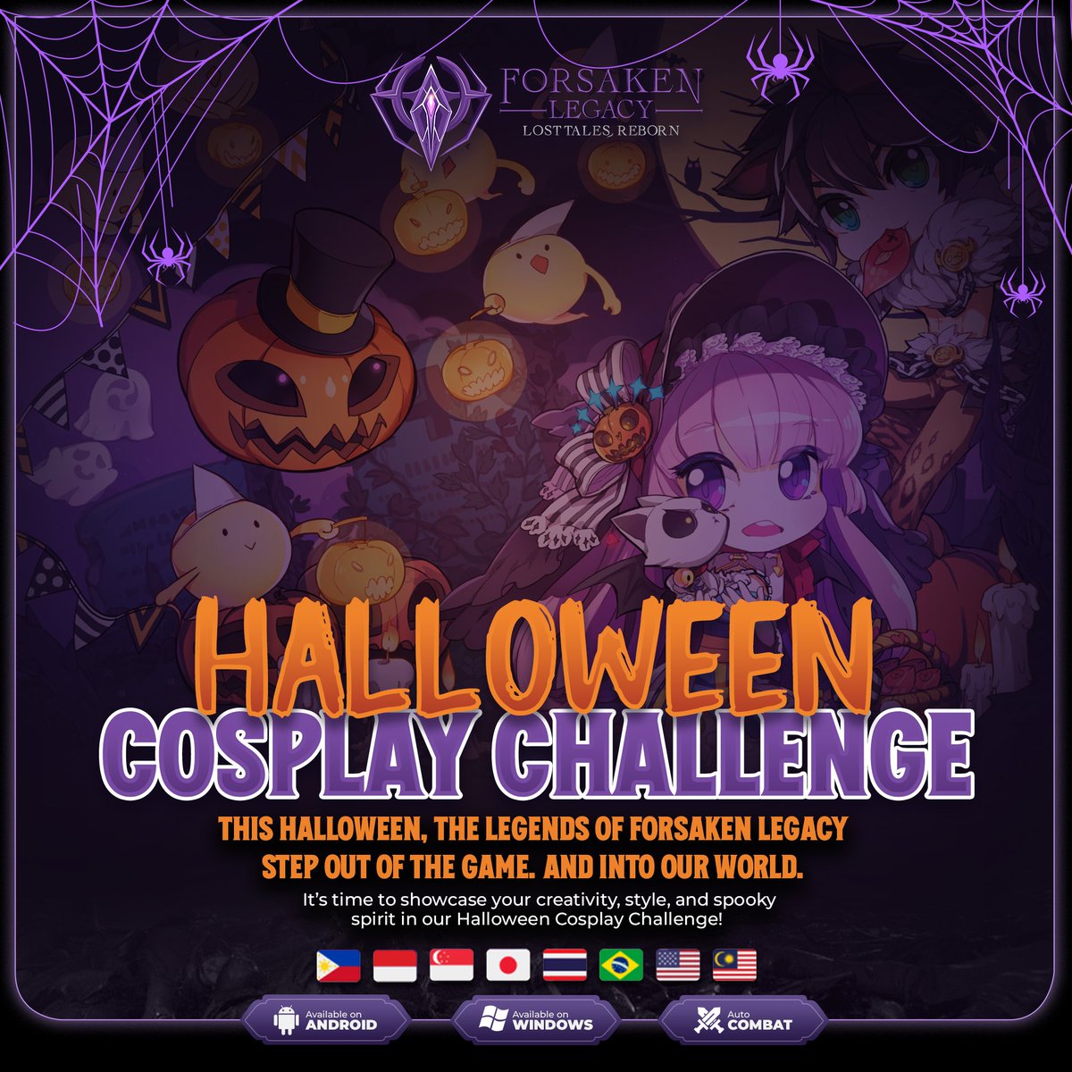 Forsaken_RO's tweet photo. 🎃LEGENDS COME ALIVE: Halloween Cosplay Challenge 🎃

This Halloween, the legends of Forsaken Legacy step out of the game… and into our world.

It’s time to showcase your creativity, style, and spooky spirit in our Halloween Cosplay Challenge! Whether through your Ragnarok Online character or your own costume in real life, we want to see the best of both worlds.

📅 Event Timeline
Deadline: October 30th @ 11:59 PM (GMT +8)
Winners Announced: Halloween Night (Oct 31st) during our spooky showcase!

Visit our Discord for more info on registration & prize rewards!🎁
🔗 https://t.co/57gOp1Ib6a

Join us now 🔥
🎮 Website: https://t.co/MxB0miQHLb
🗨️ Discord: https://t.co/57gOp1Ib6a
🔷Facebook: https://t.co/eUoAJ87RBK
📖 Wiki: https://t.co/wZR56mGiFp

#ForsakenLegacy #Halloween #CosplayChallenge #Event