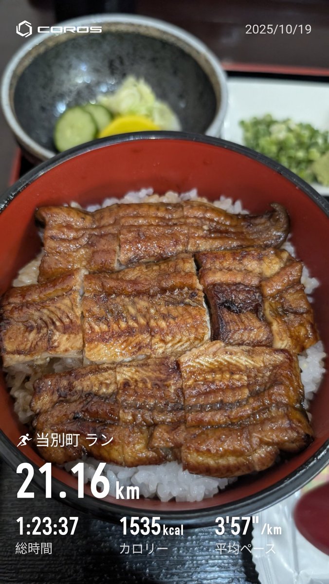 当別スウェーデンマラソン
目標85分切りのところ84分切れたので鰻😋