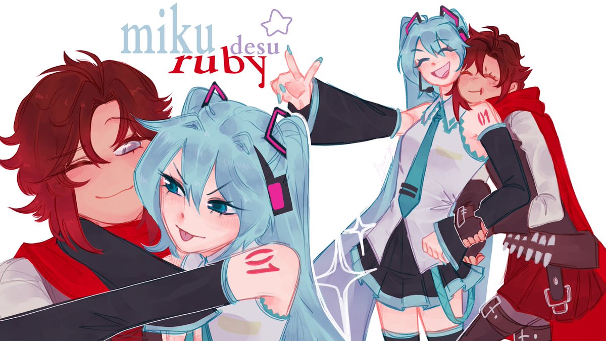 rubybrainrot's tweet image. i dont even know man *makes them kiss*

#rwby #HatsuneMiku #rubyrose