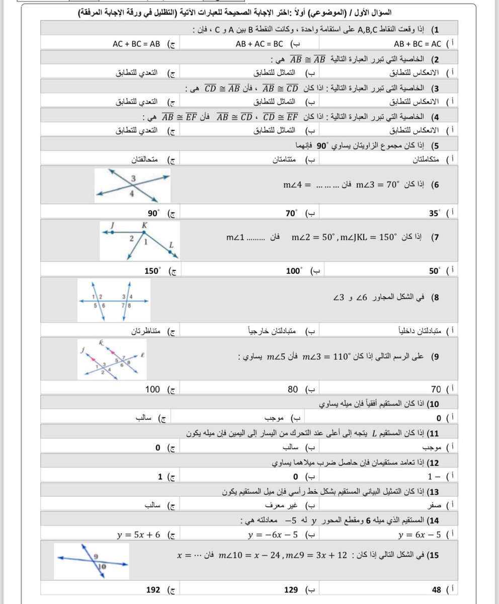 اختبار شهري (2)
للصف الأول الثانوي الفصل الأول