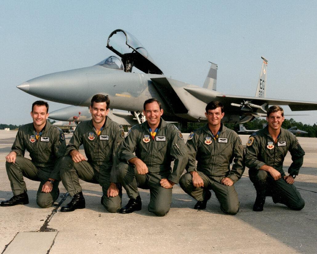 33 TFW William Tell 1992 team, from left to right. Filter Fenton, Oly Olson, Zatar Deptula, Jive Kerby and Guns Bergeson. check out Eagle Country @ skytrailer.nl #F15 #USAF