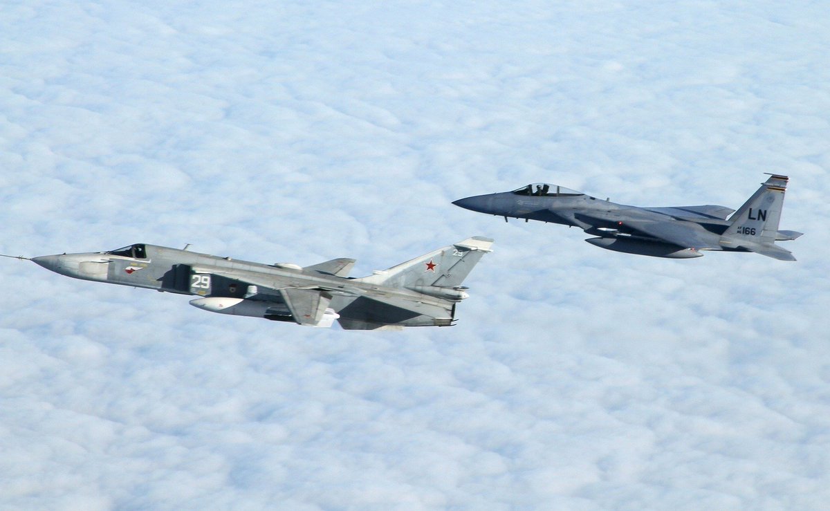 2014 F-15C's from the 493rd FS intercept, identify and escort Russian Federation air force fighters during a NATO air police tasking. check out Eagle Country @ skytrailer.nl #F15 #USAF