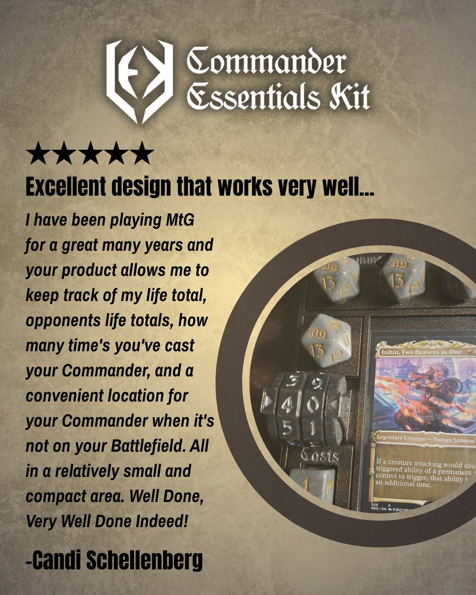 The Commander Essentials kit is your one stop shop for all your needs during your games of Commander.
Commander Damage, Commander Tax, Life total, tokens, slot for your Commander... it has it all! 

Comment COUPON below to get a coupon code sent directly to you! 

#mtg #edh