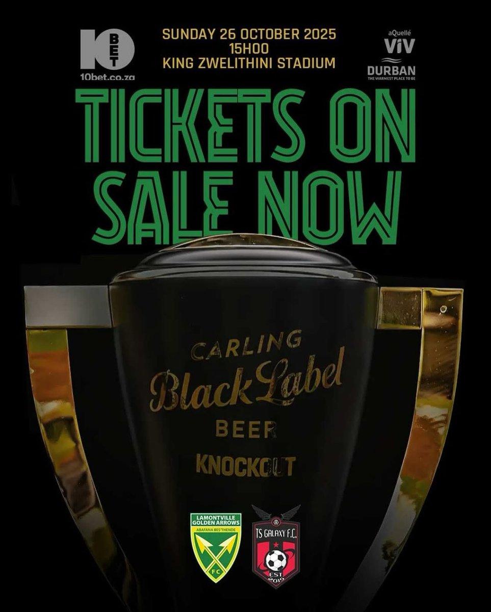 UpBackThrough_P's tweet image. 🎟️ CARLING CUP

💚💛 Green and gold family, it’s our time!
Let’s pack King Zwelithini Stadium and make history!
Your support is our strength — be our 12th man!
🎟️ Grab your tickets now!

🏆 #carlingcup Quarter finals 
📅 Sun 26 Oct 
🕰️ 15:00
🆚 @TSGALAXYFC
