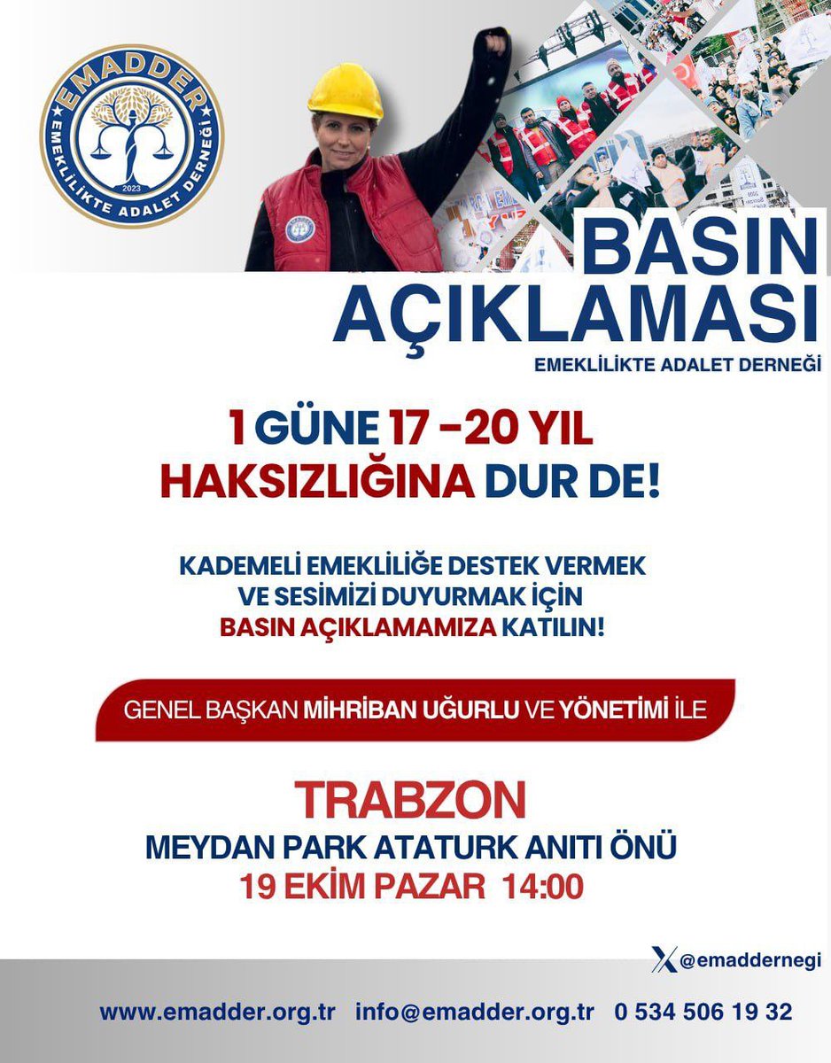 Emeklilikte akranlar arası 1 güne 17 yıl fark olmamalı !
Bu adaletsizliğe Kademeli Emeklilik ile son bulmalı
 #İzmit #Trabzon #Pazar
#günaydın #Haftasonu #stand #broşür
<a href="/EmadDernegi/">EMEKLİLİKTE ADALET DERNEĞİ ⚖️</a>
<a href="/EMADDER_KADEME/">EMADDER RESMİ SOHBET SAYFASI</a>
#KademeKaradenizde
