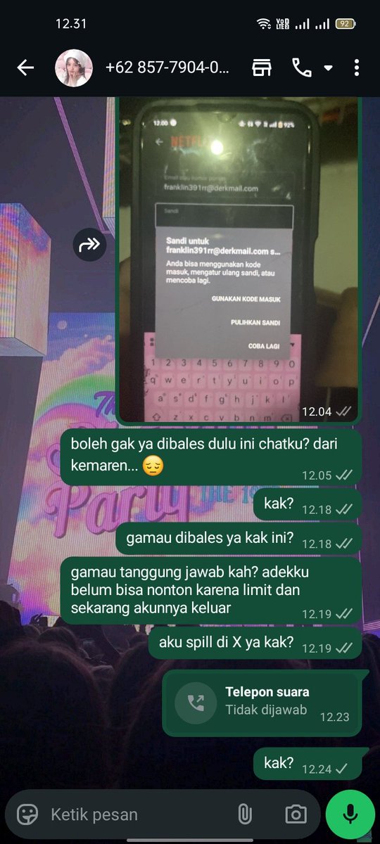 silvverstone's tweet image. GUYS HATI HATI ADA PENIPU NETFLIX, aku beli netflix semi private sebulan yang 40k di dia @cuteflowersy tapi dari awal udah limit gabisa nonton dan hari ini tiba-tiba keluar di 2 device, aku tanyain ga dibales bales dan di block wa sama X ku... #zonauang