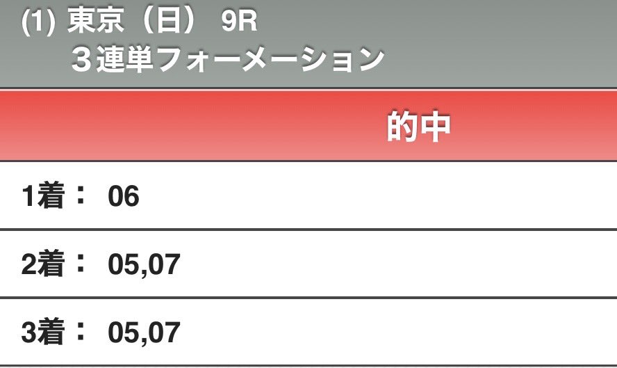 東京9R
東京ハイジャンプ3連単的中🎯

最後接戦すぎて緊張した😅
3着を⑤固定にして買ったほうが賢かったかもな🤔