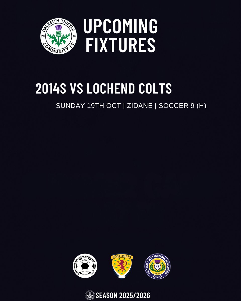 DalkeithCFC's tweet image. ⚫️⚪️ It’s matchday weekend for our ESSDA squads with plenty of football across our young age groups. @ESSDAfootball 

Best of luck to all our teams playing this Sunday. Play with confidence, teamwork and passion.

#DalkeithThistle #ESSDA