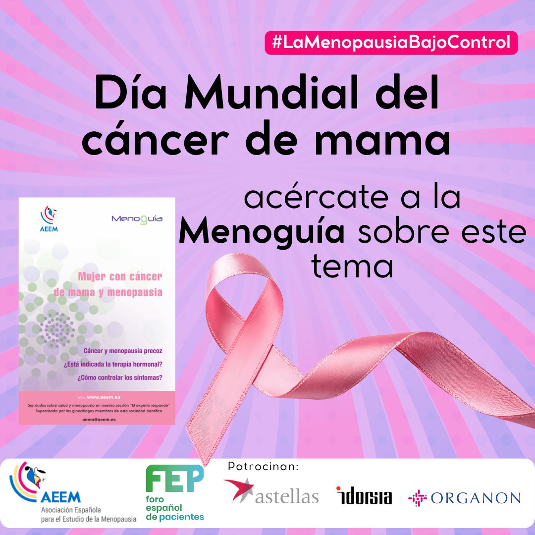 Hoy es el Día Mundial contra el #CáncerDeMama y queremos recordarte que tienes a tu disposición una Menoguía que habla sobre este tema durante la menopausia. Si te preocupa, acércate a este material para estar mejor informada
aeem.es/wp-content/upl…