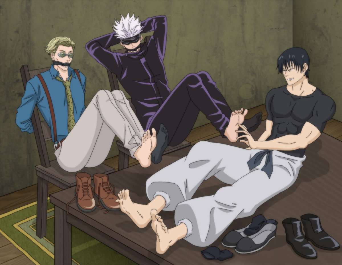 A new commission; of: mine’s, (to be sure); featuring — my favourite Characters, (by-&amp;-by); — or, should I say: ‘Daddies,’ (of course) — bound; gagged; &amp;, tickled; — (in fact). 😉  #JujutsuKaisen #nanamikento #GojoSatoru #toji