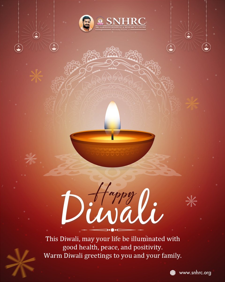 snhrc_vellore's tweet image. ✨ Wishing you a radiant Diwali filled with good health, peace, and positivity.
May the light of this festival brighten your life and heart. 🌟
Warm greetings from Sri Narayani Hospital &amp;amp; Research Centre.
#HappyDiwali #Diwali2025 #SNHRC #FestivalOfLights #GoodHealth