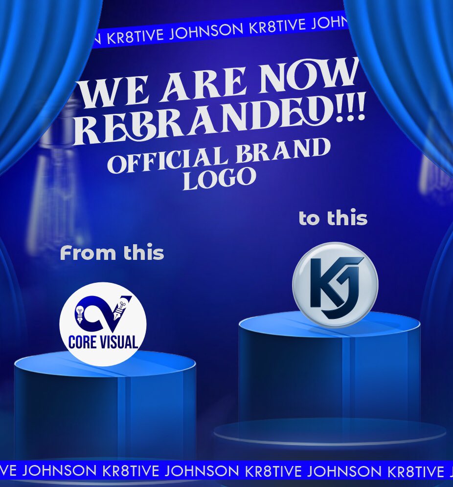 Kr8tiveJohnson's tweet image. We’ve evolved! 🔥

From Core Visual ➡️ Kr8tive Johnson
Same vision. New identity. 

Bigger creativity.
Welcome to a new era of visuals 👑✨

#Rebrand #Kr8tiveJohnson #CreativityRedefined