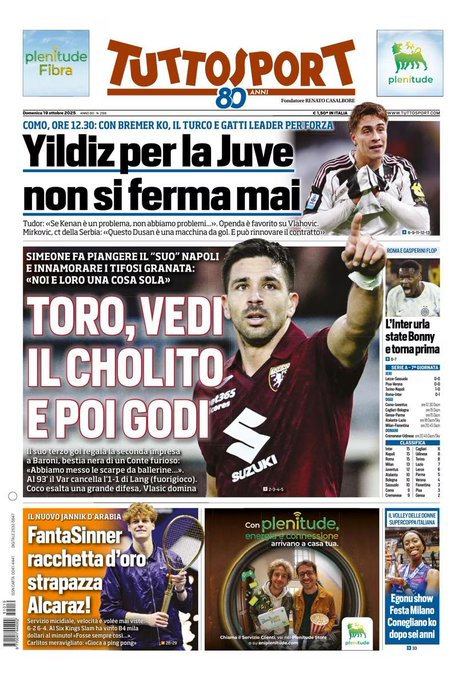 Front Page, Tutto Sport, Sunday 19 October 2025