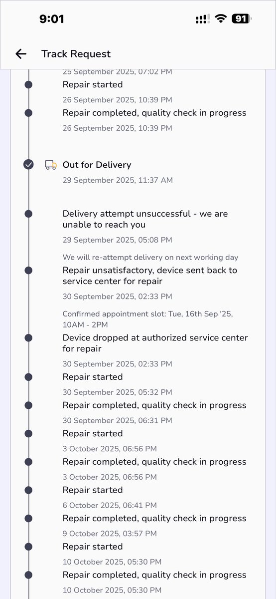Nischalahuja's tweet image. “@kunalmahipal Extremely disappointed with my Apple 14 Pro (SR250825001093) service. Since June, multiple faulty repairs—screen, sensors, AirDrop &amp;amp; battery issues. Today returned again with white-dotted screen! Refused delivery. Team Kapil, Aman &amp;amp; Sagar not responding. #Onsitego