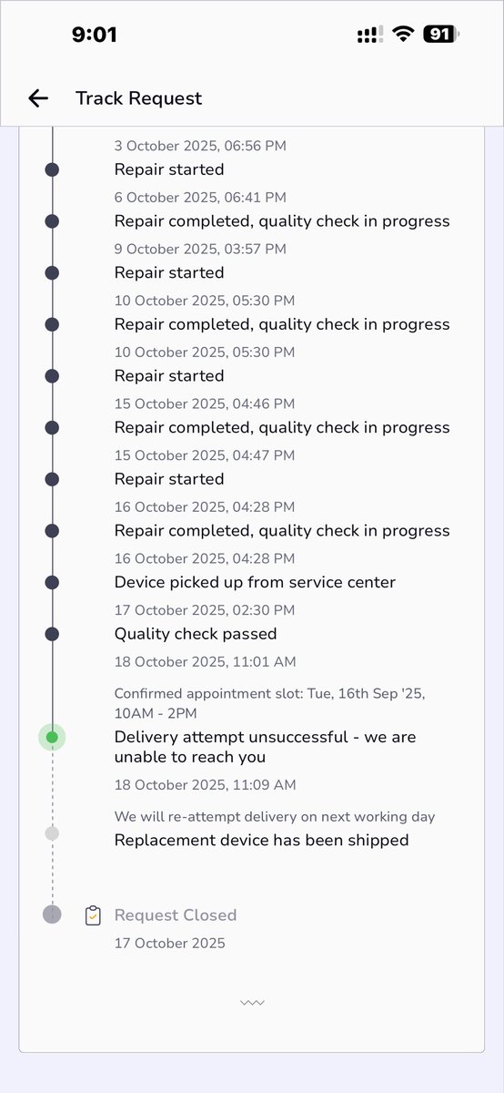 Nischalahuja's tweet image. “@kunalmahipal Extremely disappointed with my Apple 14 Pro (SR250825001093) service. Since June, multiple faulty repairs—screen, sensors, AirDrop &amp;amp; battery issues. Today returned again with white-dotted screen! Refused delivery. Team Kapil, Aman &amp;amp; Sagar not responding. #Onsitego