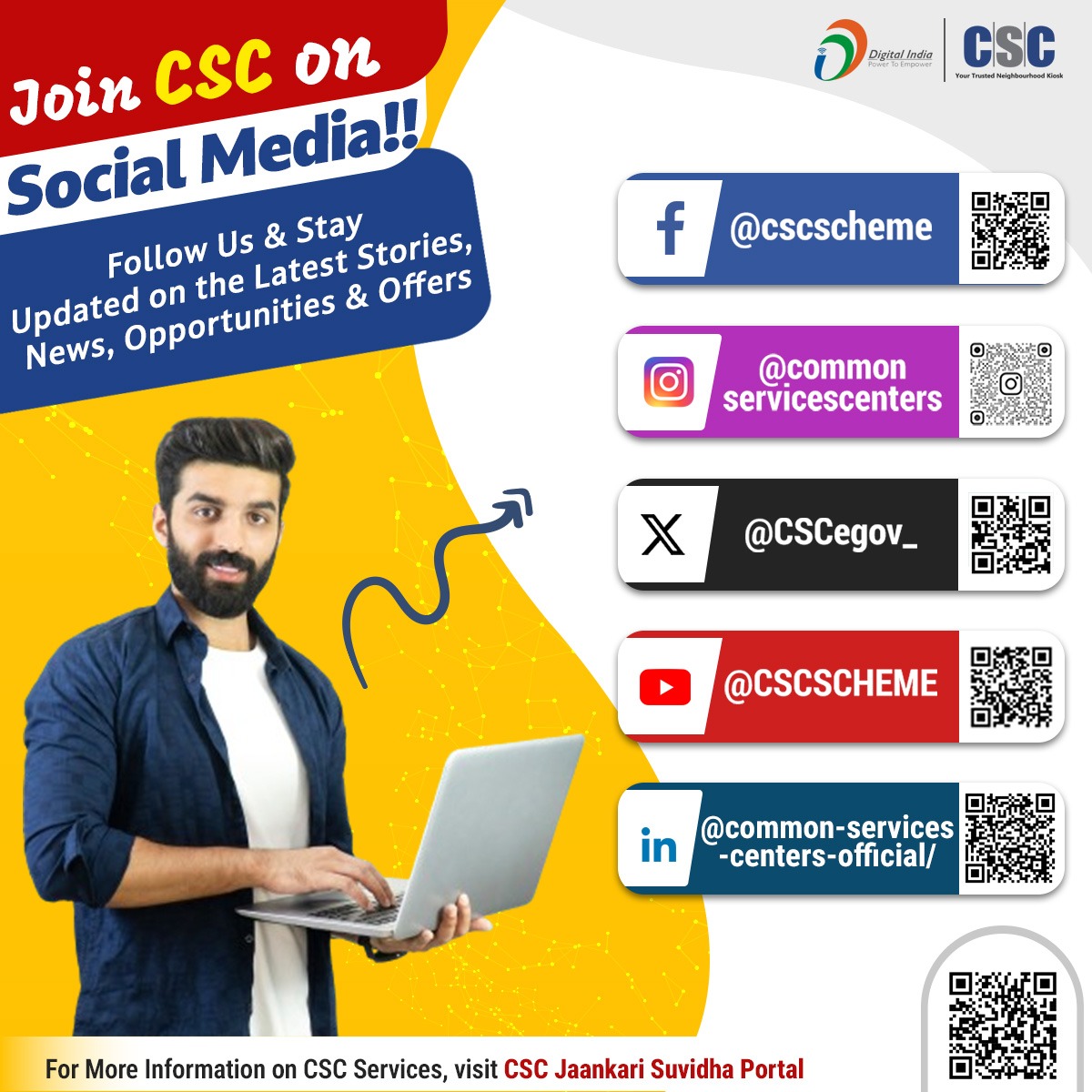 CSCegov_'s tweet image. Join #CSC on Social Media...
Follow us & stay updated on the latest stories, news offers, and opportunities!
👉Facebook: facebook.com/cscscheme
👉X: x.com/CSCegov_
👉YouTube: youtube.com/@CSCSCHEME
👉Instagram: instagram.com/commonservices…
👉LinkedIn:…