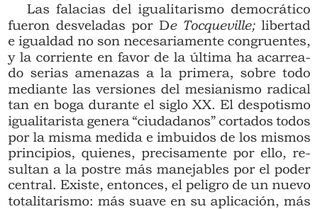 <a href="/juanbaaq/">Juan Becerra Acosta</a> ¿A quiénes les han escuchado este mismo discurso?
Es un artículo de Mansilla, 2003 "De Aristocracia a Élite: El descenso."
Queda claro por qué odian el igualitarismo democrático,  más adelante también habla de una élite aristocrática y su defensa por la "libertad".