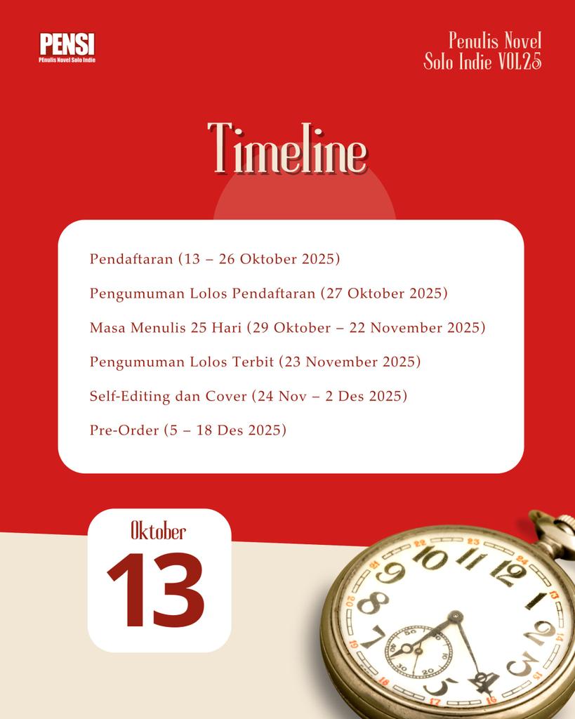 PP

Yuk, nulis bareng! 🤍
Dalam 25 hari ke depan, kita akan sama-sama menulis, berbagi cerita, dan menumbuhkan semangat berkarya. Karya yang kamu angkat bisa berupa cerita Wattpad atau AU di media sosial apapun. 

Link Pendaftaran Pensi Vol 25 :
bit.ly/Daftar-Tkp-Pen…