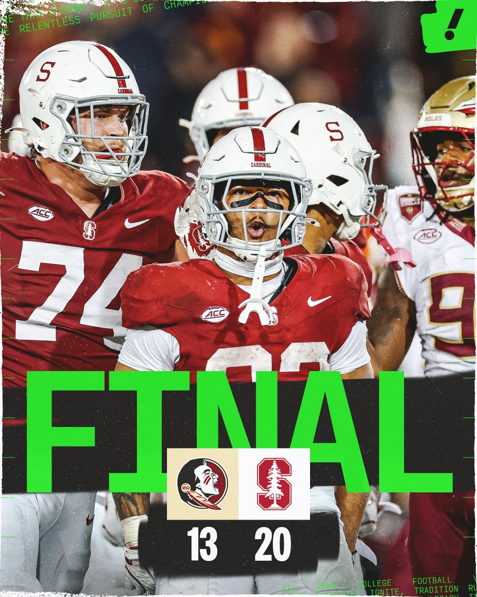 YahooSports's tweet image. FLORIDA STATE FALLS TO STANFORD ON THE ROAD 😬
FSU hasn't beaten a Power 4 team on the road since Nov. 2023 😳