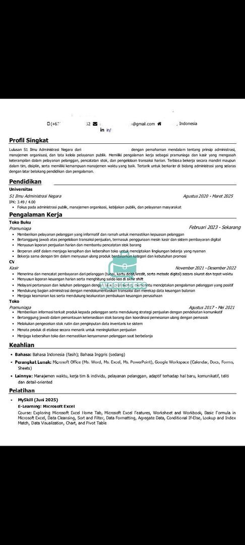 worksfess's tweet image. work! Halo semua, minta tolong review cv ku dong, aku pengen apply di bagian admin, tapi dengan pengalaman kerjaku yg seperti itu bisa ga ya? Adakah saran untuk aku? Terimakasih 🙏