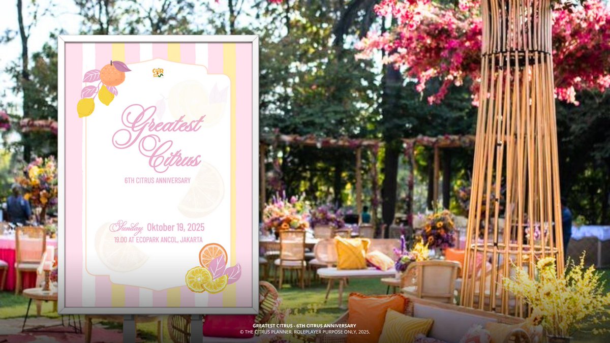 ㅤ
ㅤㅤㅤ    #6REATEST_CITRUS

ㅤ🍊🍋  𝟲𝗥𝗘𝗔𝗧𝗘𝗦𝗧 𝗖𝗜𝗧𝗥𝗨𝗦  🍋🍊

LET'S  CAPTURE  MEMORY  AT
ECOPARK   ANCOL, JAKARTA  🎪🎊🎂
ㅤ