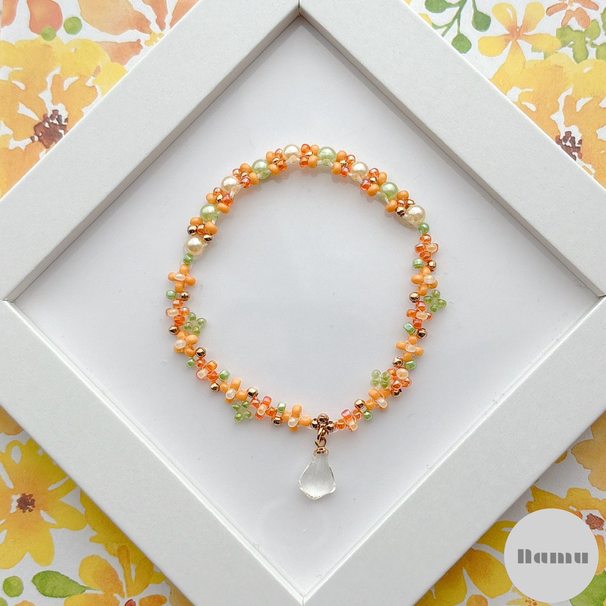 n_a_m_u_76's tweet image. 金木犀🌼

orange🧡×green💚

 #これを見た人はオレンジが入ってる画像を貼れ
#Namu #handmade #beads #seaglass #シーグラス #金木犀