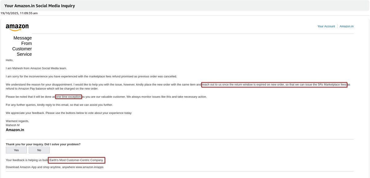 creatywitty's tweet photo. @AmazonHelp @amazonIN @JeffBezos @jagograhakjago This... This is your resolution? How many jokes can you spot in this response from your social media team?

What are you offering the exception for - your own incompetence? Is this your "most customer centric" behaviour - asking the customer to follow-up for an issue YOU created? https://t.co/3m7e5kHzh5